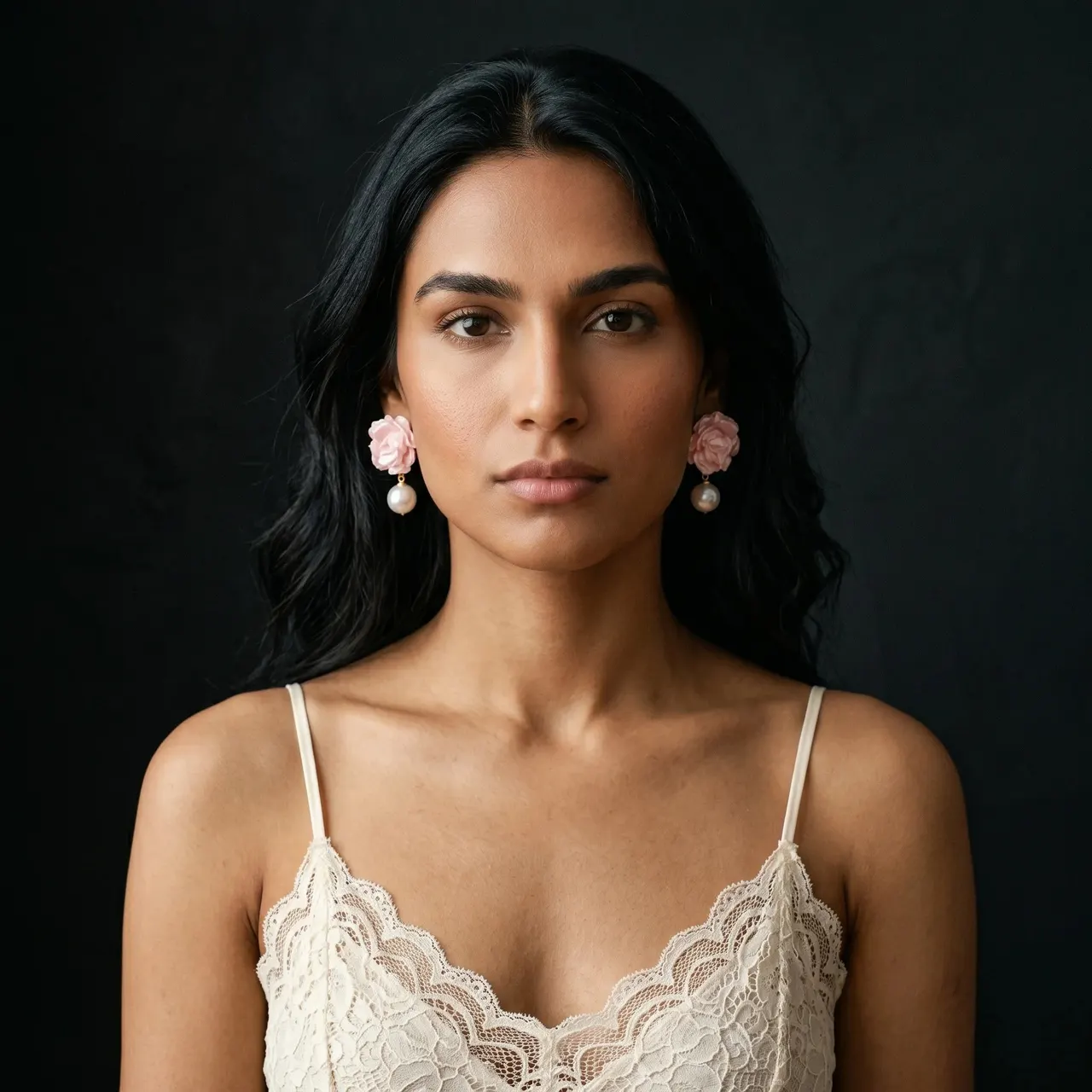 Roza Pink Rose Pearl Drop Earrings — view 3