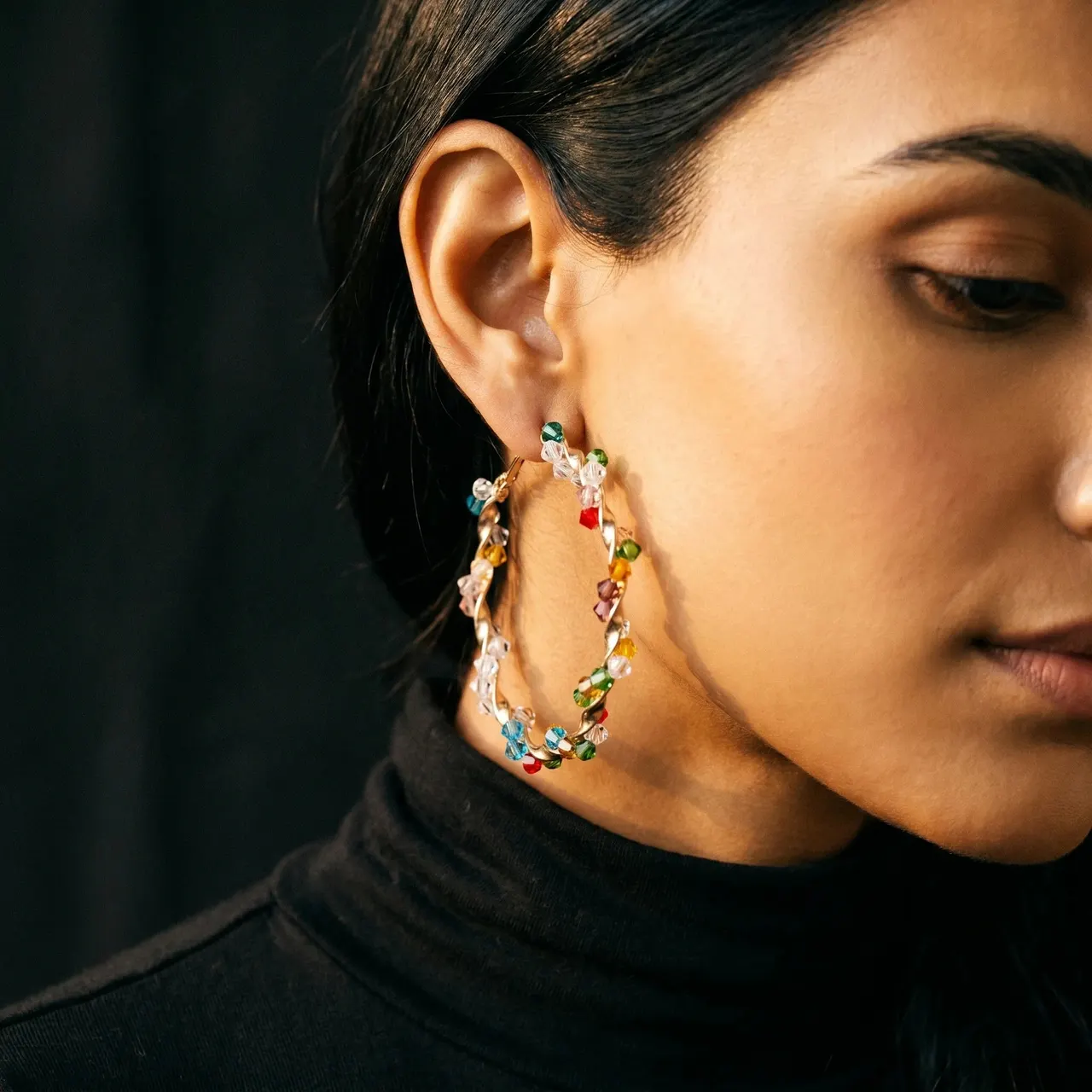 Aria Multicolour Crystal Bead Hoop Earrings — view 2
