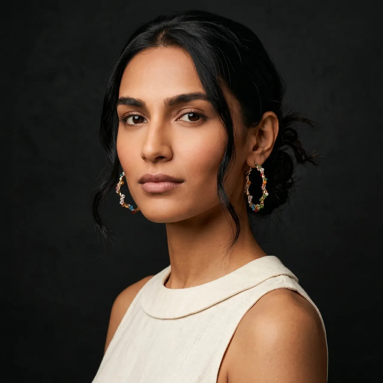 Aria Multicolour Crystal Bead Hoop Earrings — view 4