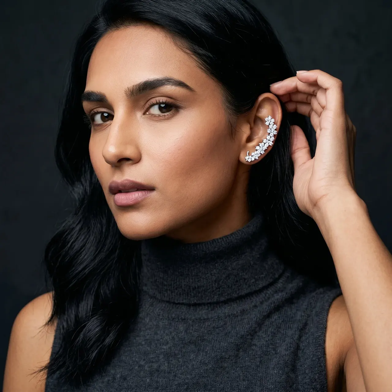 Indu Crystal Ear Cuff (Silver) — view 2