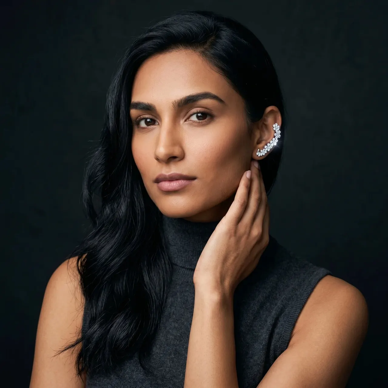 Indu Crystal Ear Cuff (Silver) — view 3