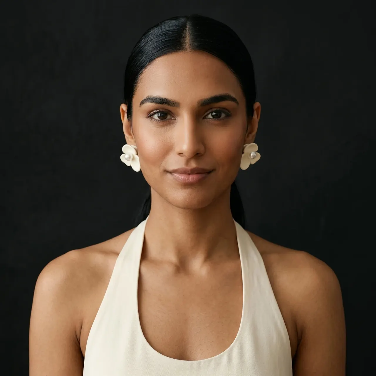 Kalika Matte Flower Clip-On Earrings (Cream) — view 3
