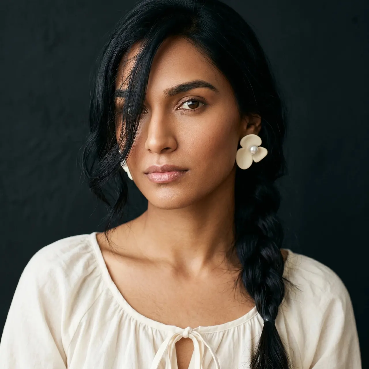 Kalika Matte Flower Clip-On Earrings (Cream) — view 4