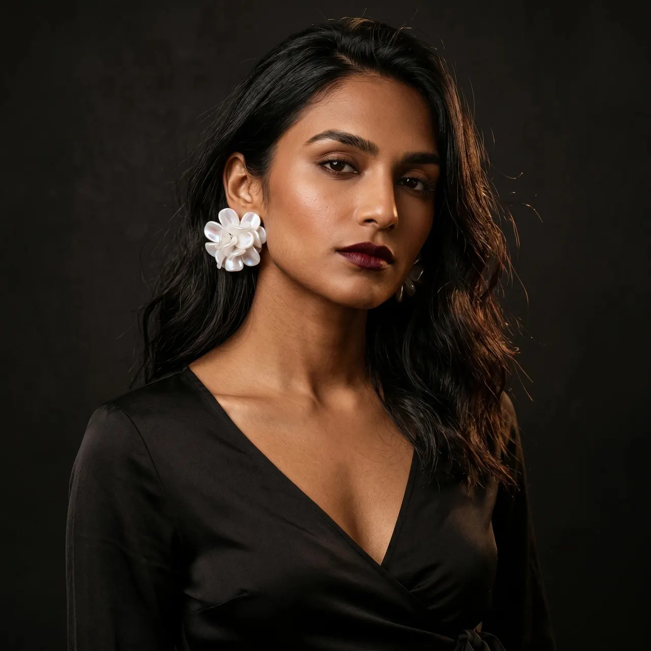 Malati White Flower Cluster Stud Earrings — view 2