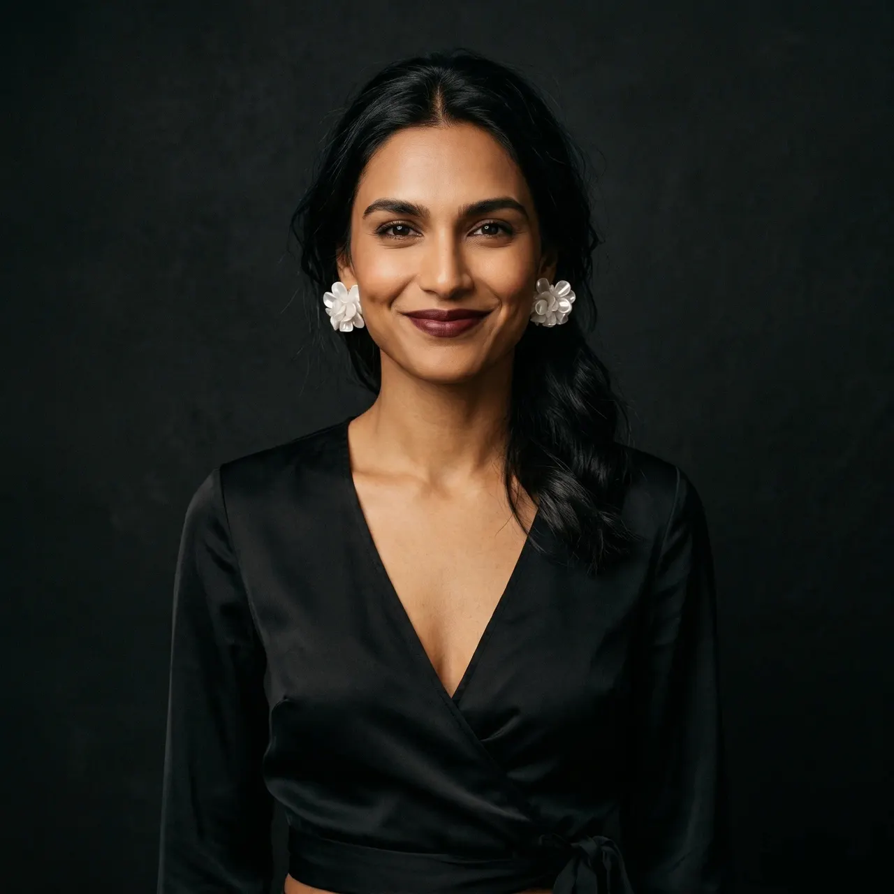 Malati White Flower Cluster Stud Earrings — view 3