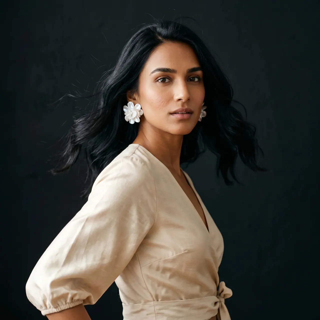 Malati White Flower Cluster Stud Earrings — view 5