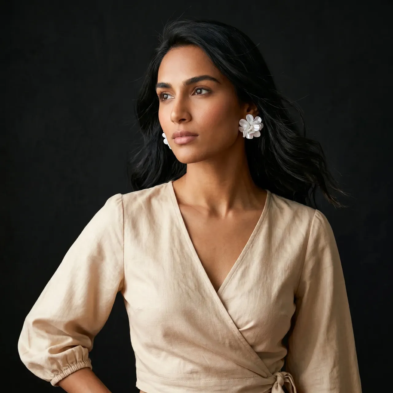 Malati White Flower Cluster Stud Earrings — view 4