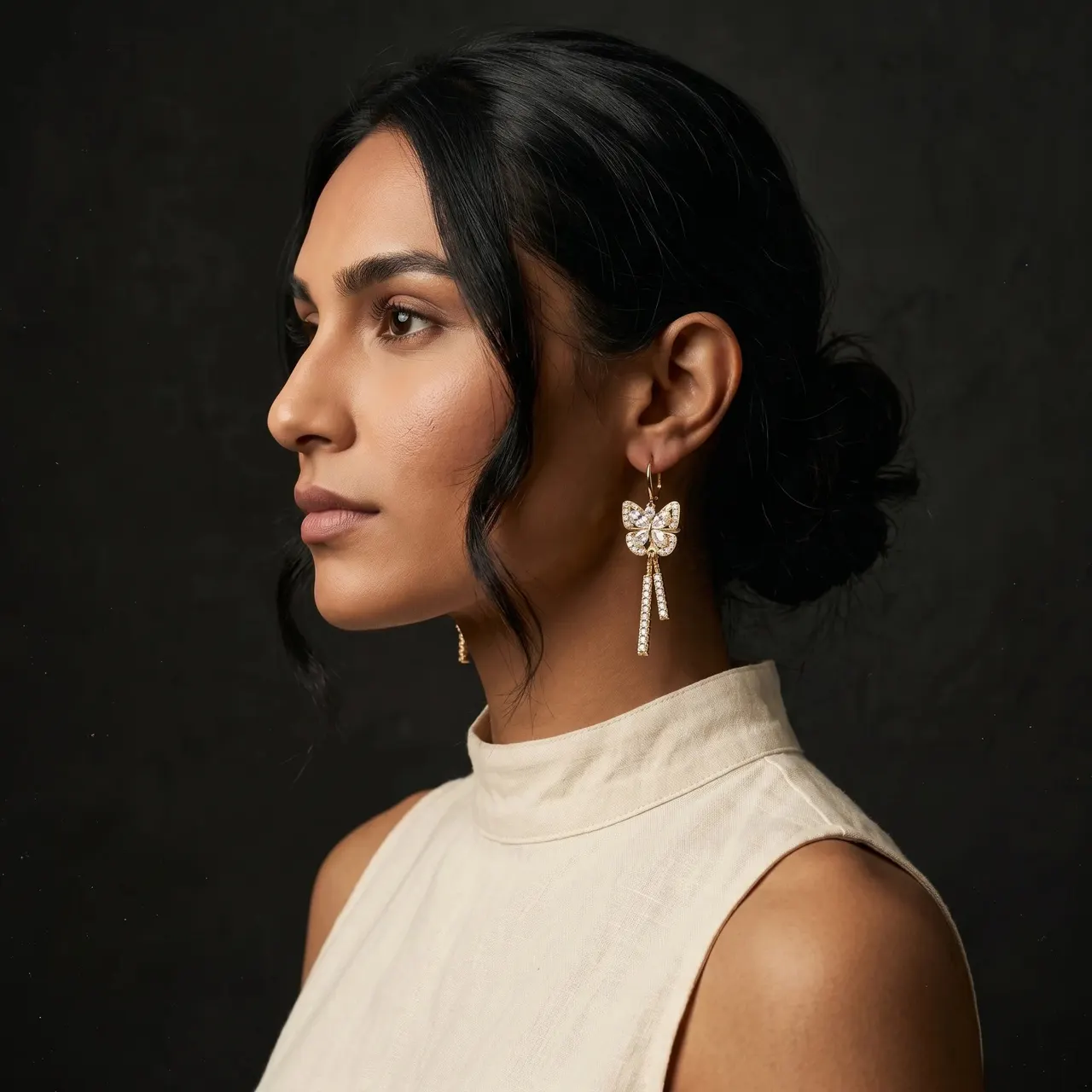 Mira Butterfly Crystal Drop Earrings — view 5