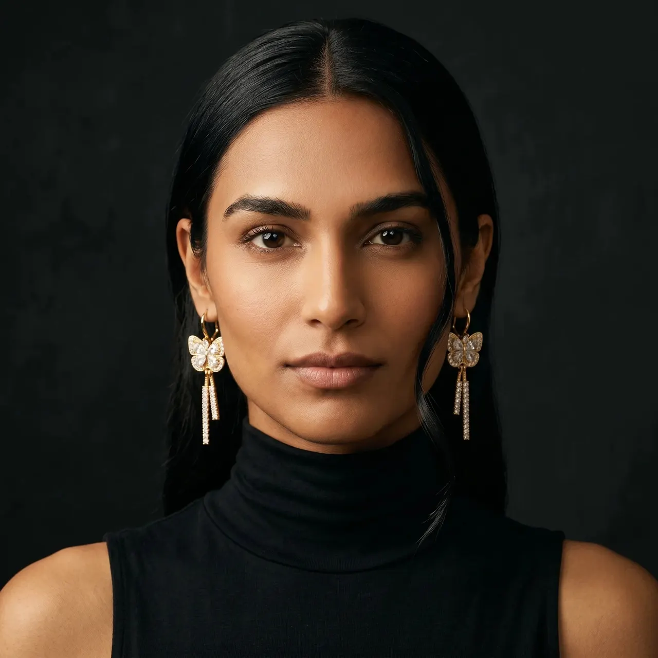 Mira Butterfly Crystal Drop Earrings — view 3