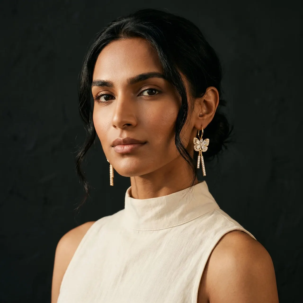 Mira Butterfly Crystal Drop Earrings — view 4