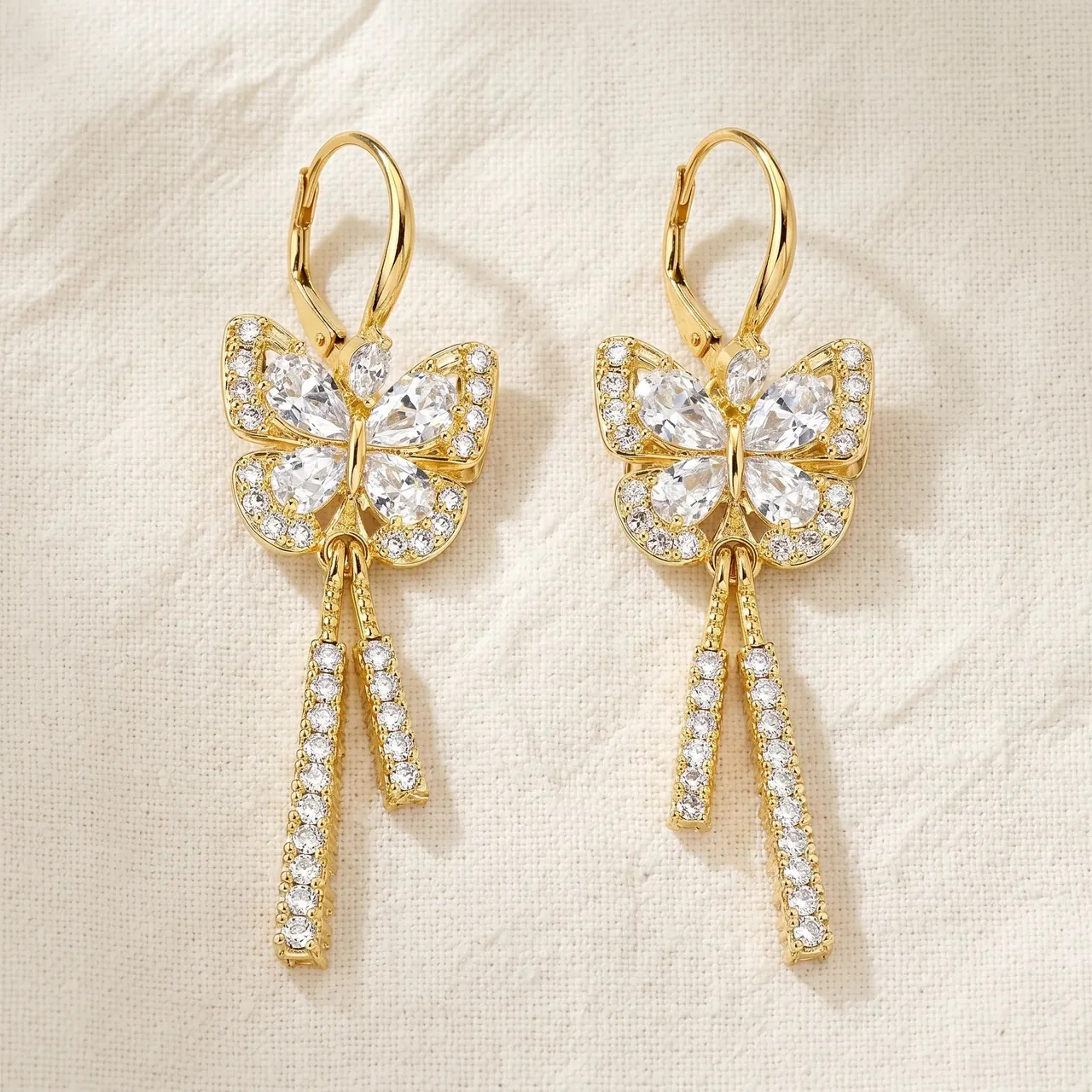 Mira Butterfly Crystal Drop Earrings