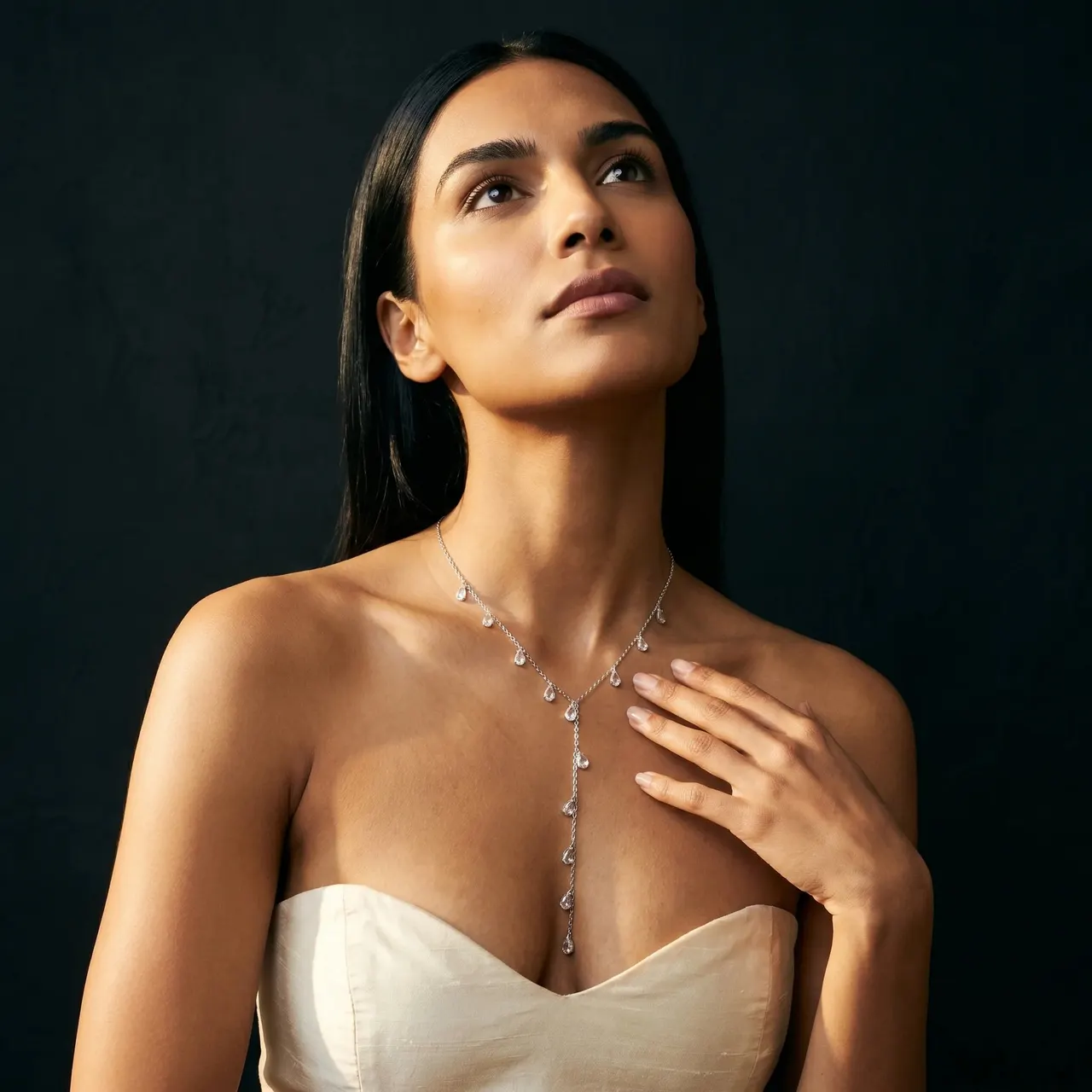 Nira Crystal Teardrop Y-Necklace (Silver) — view 5