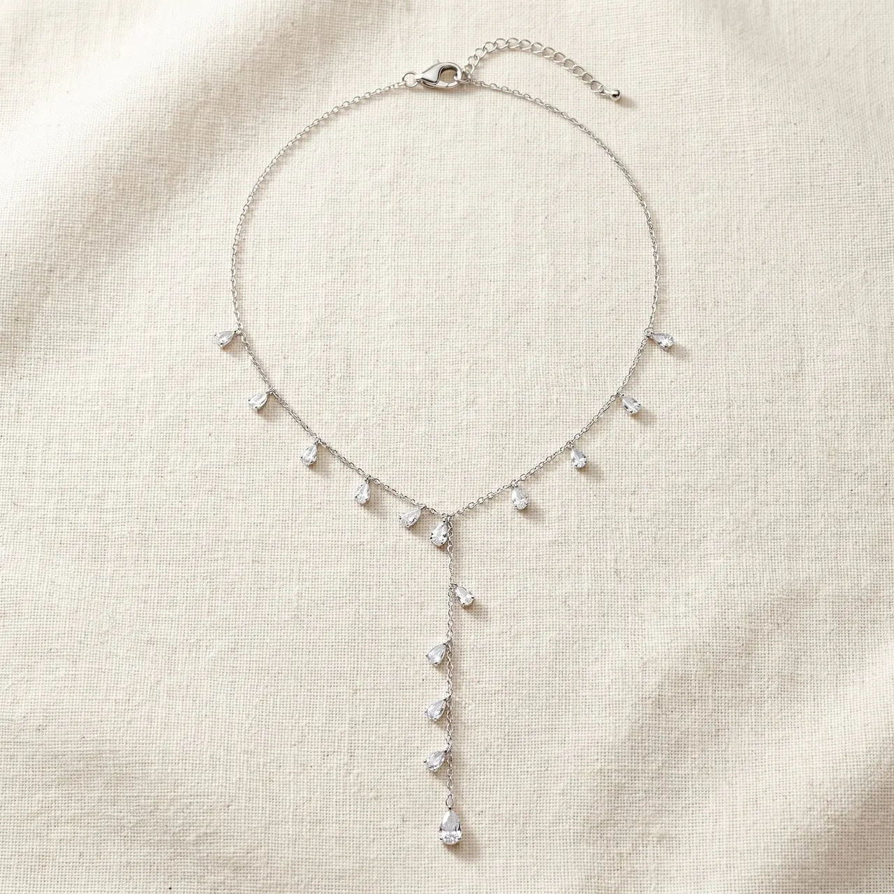 Nira Crystal Teardrop Y-Necklace (Silver)
