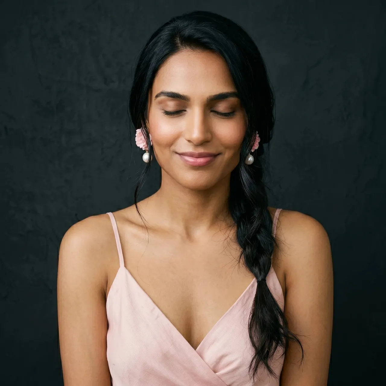 Roza Pink Rose Pearl Drop Earrings — view 5