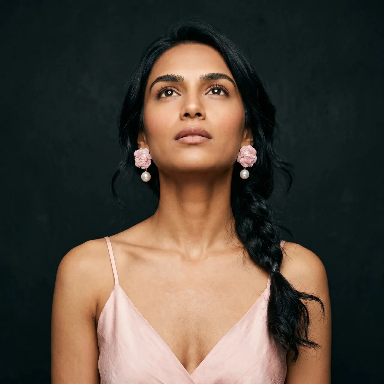 Roza Pink Rose Pearl Drop Earrings — view 4