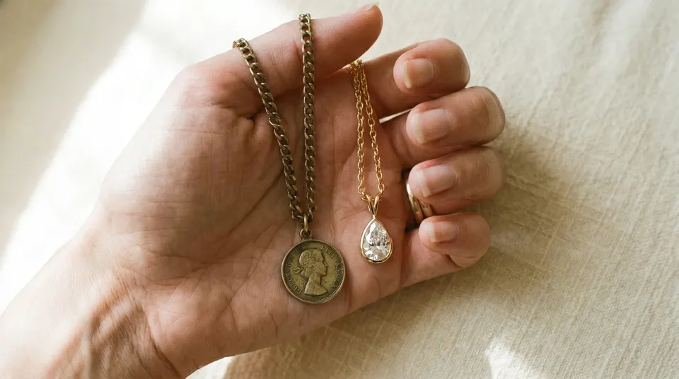 How to tell if jewellery will tarnish — tarnished vs clean gold chain comparison from Aurum & Isle