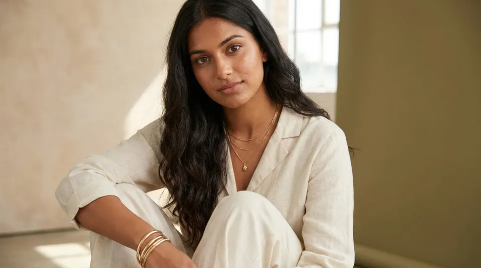 Woman styling daily wear jewellery under ₹1000 with necklace and bracelet